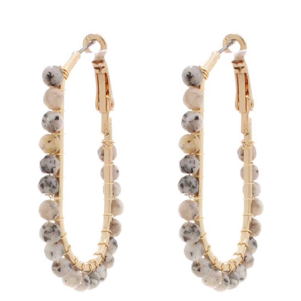Natural Stone Oval Hoop Earrings